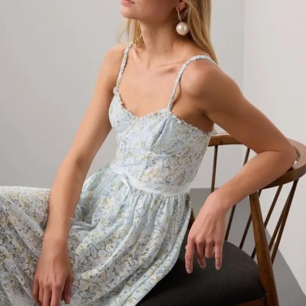 Free People Light Blue Floral Mini Dress - Picture 2 of 10